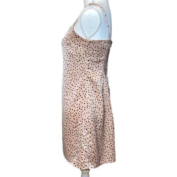 Garage Beige Leopard Cheetah Print Satin Mini Slip Dress Bodycon Size P/S - Picture 4 of 7